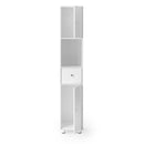 Tall Modern White Storage Cabinet with Shelves and Drawer