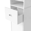 Tall Modern White Storage Cabinet with Shelves and Drawer