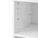 Tall Modern White Storage Cabinet with Shelves and Drawer