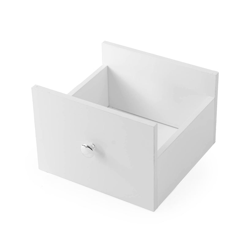 Tall Modern White Storage Cabinet with Shelves and Drawer