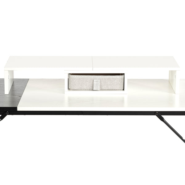 Modern White Monitor Stand with Gray Drawer