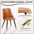 Set of 2 Cognac PU Leather Dining Chairs – Ergonomic Backrest, High-Density Sponge Cushion, Black and Gold Metal Legs