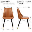 Set of 2 Cognac PU Leather Dining Chairs – Ergonomic Backrest, High-Density Sponge Cushion, Black and Gold Metal Legs
