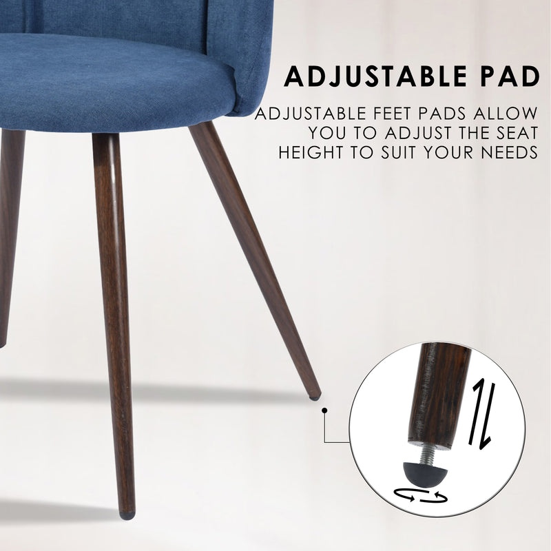 Set of 2 Dark Blue Upholstered Dining Chairs – Ergonomic Backrest, Rub-Resistant, Adjustable Feet Pads, Wooden Legs