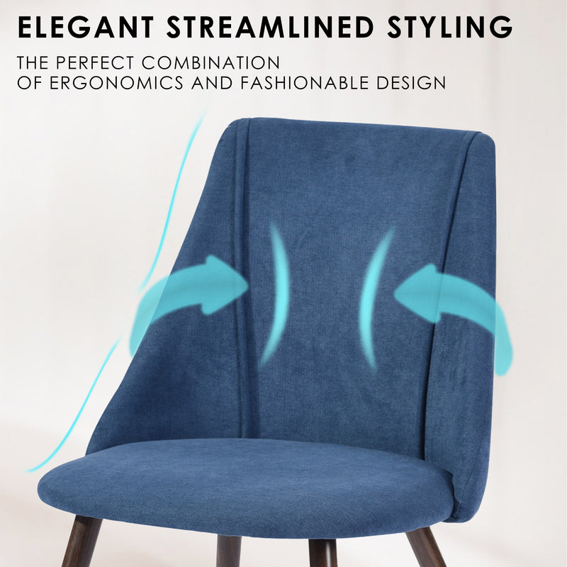 Set of 2 Dark Blue Upholstered Dining Chairs – Ergonomic Backrest, Rub-Resistant, Adjustable Feet Pads, Wooden Legs
