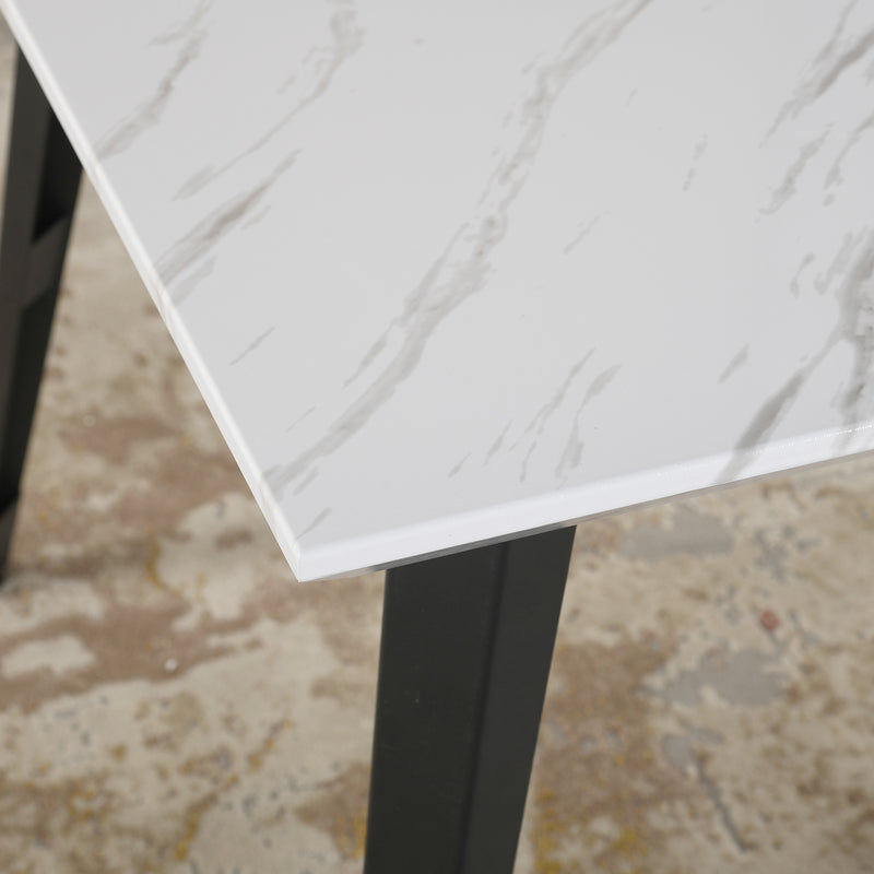 Modern 5-Piece Dining Set – Marble-Style Table with 4 Upholstered Chairs