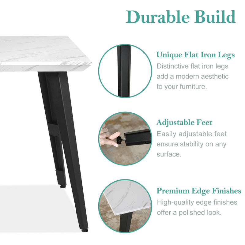 Modern Dining Table for 4-6 People – Sturdy Metal Legs, Available in Dark Brown & White Marble