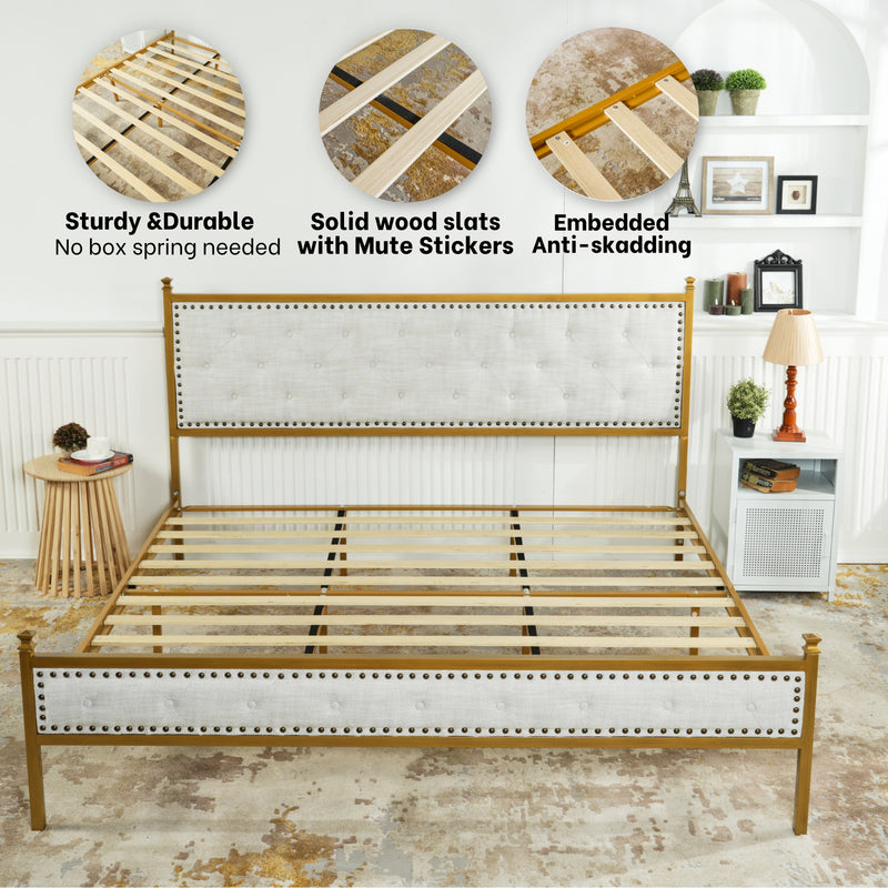 Diamond Tufted Upholstered King Size Bed Frame – Elegant and Durable