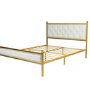 Queen Size Upholstered Platform Bed Frame with Gold Metal, Beige/Suede
