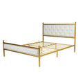 Queen Size Upholstered Platform Bed Frame with Gold Metal, Beige/Suede