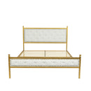 Queen Size Upholstered Platform Bed Frame with Gold Metal, Beige/Suede