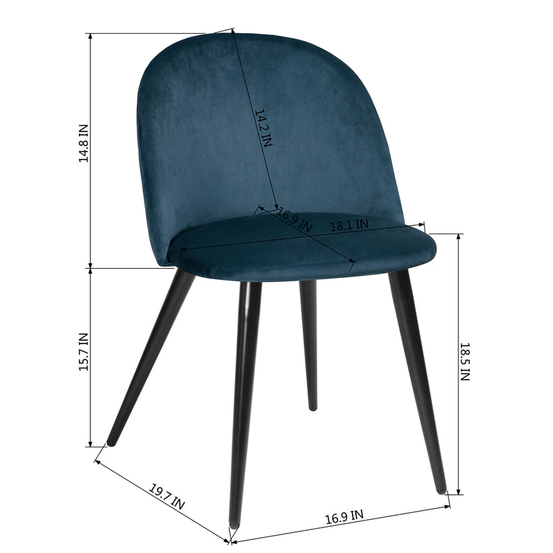 Set of 2 Elegant Navy Blue Velvet Dining Chairs