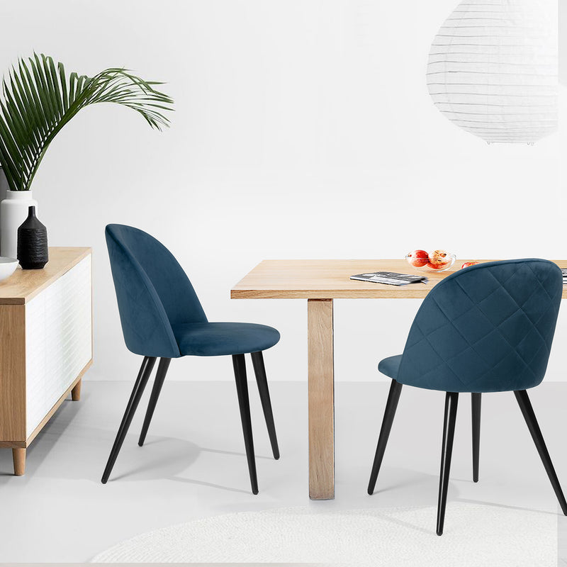 Set of 2 Elegant Navy Blue Velvet Dining Chairs