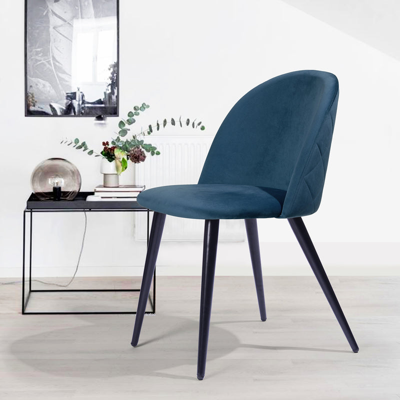 Set of 2 Elegant Navy Blue Velvet Dining Chairs