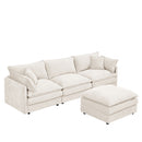 Contemporary Modular Sectional Sofa Set with Movable Ottoman, Chenille Upholstery, Beige, 102 Inch