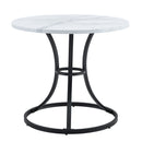 Modern Minimalist Circular Dining Table with White Marble Texture and Metal Legs, 33.3 Inch Diameter