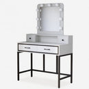 White Boho-Modern Vanity Desk with 3-Color Lighted Mirror, 4 Drawers, 39.37' Wide, Engineered Wood & Metal Frame