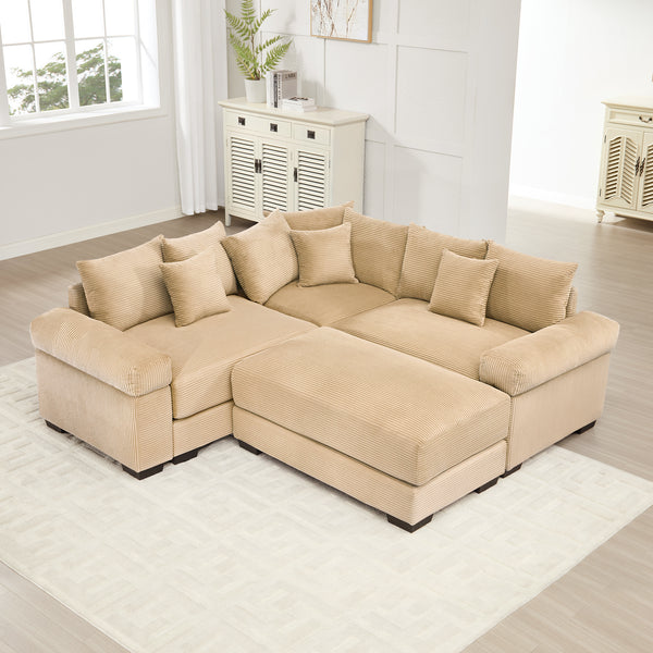 Oversized Cloud Modular Sectional Couch,Convertible Sectional Couches Deep Seat Extra-Wide Armrests, 10 Throw Pillows Premium Corduroy Fabric, Ergonomic Design,Easy Assembly, For Living Rooms,Camel