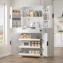 72' Fluted Kitchen Pantry Cabinet with 3 Keyboard Drawers & 6 Door Shelves Adjustable, Freestanding Cupboard Storage Cabinet for for Bathroom, Diningroom, Office, Entryway, White