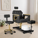 Pedicure Chair No Plumbing,Reclining Pedicure Station Unit with Adjustable Height and 360 Swivel,Hydraulic Foot Spa Chiar with Footrest and Massage Foot Bath, Gold