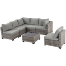 7-Piece Outdoor Patio Furniture Set, All-Weather Wicker Rattan Sectional Sofa with Thick Cushions & Glass Table, Modular Patio Conversation Furniture for Backyard, Poolside & Garden (Grey-Grey)