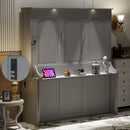 Modern Queen Size Murphy Bed with Desk, LED Lights & USB Charging Station in Gray MDF and Plywood