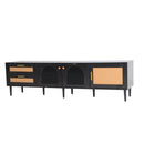 Black Rattan-inspired TV Stand with 3 Cabinets & 2 Drawers, MDF and Solid Wood Media Console for TVs up to 80'', Modern Living Room Entertainment Center