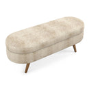 Ottoman Oval Storage Bench with Rubber Wood Legs, Gray Fabric, 43.5'x16'x16'