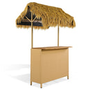 Hawaiian-style Bar Height Patio Set with PE Grass Canopy, Outdoor Bar Table and Stools with Adjustable Feet, Natural