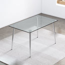 Modern Minimalist Rectangular Glass  Dining Table for 4-6 with 0.31' Tempered Glass Tabletop and Silver plating Metal Legs, for Kitchen Dining Living Room,51' *31'* 30'.W1151S03177/W1151S03348
