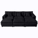 Oversized Deep Seat Sectional Cloud Sofa Sleeper with 3 Ottomans & Soft Pillows, Modular Couch Bed, Black Chenille