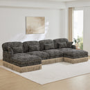 131'Comfy Chenille Leopard Printing U-Shaped Sofa,Delicate Tassel Edge,Movable Ottomans,Modern Fashion Style,Ergonomic Back and Seat Design,Easy Assembly,Deep Seat Designfor Living Room,Khaki black