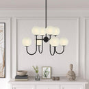 8-Light Sputnik Chandeliers for Kitchen Island, Mid-Century Black Ceiling Light Fixture with Cloud Glass Shades, Matte Black Globe Chandelier for Dining Room, Living Room, Bedroom