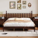 King Size Wood Platform Bed with Gourd Shaped Headboard,Retro Style Platform Bed with Wooden Slat Support,Walnut