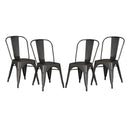 Set of 4 Stackable Metal Dining Chairs, Modern Industrial Slat Back Dining Chairs, Sturdy Cross Brace Support, Lightweight Portable Armless Chair for Kitchen, Dining Room, Bar, Distressed Black