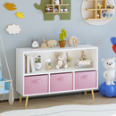 Kids bookcase with Collapsible Fabric Drawers, Children's Book Display, Toy Storage Cabinet Organizer, White/Pink