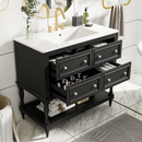 36' Bathroom Vanity Cabinet with Sink Combo Set, Undermount Ceramic Sink, Free Standing Vanity Set with 4 Drawers, Solid Wood Frame Bathroom Cabinet, Black