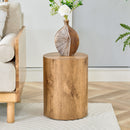 Simple wood grain cylindrical coffee table, 11.8-inch diameter x 15.7 inch height, MDF material living room furniture. Suitable for industrial style living rooms.