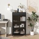 47.6' Tall Metal Storage Cabinet with Glass Doors & Flip-Top, 4-Tier Display Cabinet with Open Shelves, Freestanding Steel Sideboard Buffet for Kitchen, Living Room, Home Office, Dining Room, Bathroom