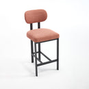 Modern Upholstered Fabric Bar Stools Set of 2, 26 Inch Counter Height Kitchen Island Chairs with Black Metal Legs in Orange, Fabric and Foam Construction
