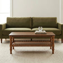 Rectangle Coffee Table Solid Wood Coffee Table with Storage Shelf,Farmhouse 2-Tier Center Table Lacquered Classical Legs,Easy Assembly Apartment Center Sofa Table  for Living Room