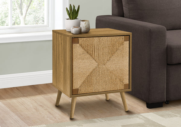 Accent Table, End, Storage, Small, Side, Living Room, Lamp, Light Walnut Laminate, Seagrass, Modern