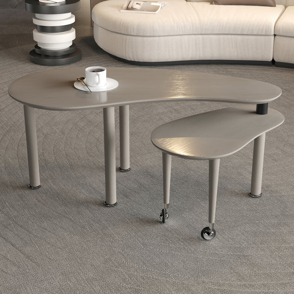 Contemporary rotatable cocktail table with solid rubber wood legs, 360 degree rotating coffee table with wood grain veneer tabletop grey brown / walnut / black finish for living room, bedroom