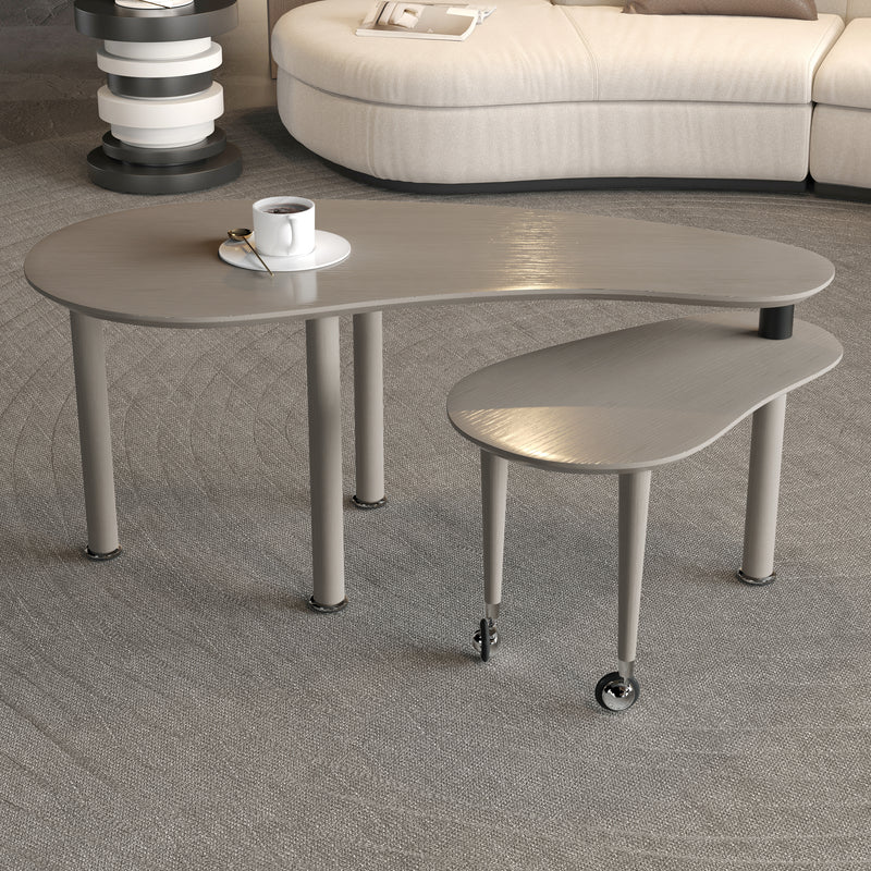 Contemporary rotatable cocktail table with solid rubber wood legs, 360 degree rotating coffee table with wood grain veneer tabletop grey brown / walnut / black finish for living room, bedroom