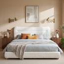 Minimalist curved headboard teddy bear plush bed, Queen, Cream
