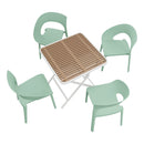Haze Green Polypropylene Single-Side Chair- One-Piece Design for Indoor & Outdoor Use with Modern folding indoor/outdoor multi-functional square table- PP tabletop with metal legs(White, khaki)