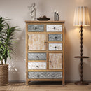 Vintage Tall Wooden Accent Cabinet with 6 Drawers & 2 Doors, Rustic Multicolor Carved Storage Chest for Living Room, Bedroom, Bathroom, Farmhouse Style Decor (27.76' L x 14.37' W x 47.44' H)