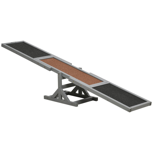 PawHut Wooden Dog Agility Seesaw for Training and Exercise, Platform Equipment Run Game Toy, Weather Resistant Pet Supplies, 71' L x 12' W x 12' H, Gray