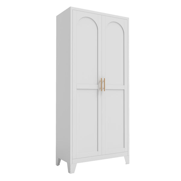 71'' 2 Shapely Doors Cabinet, Metal Storage Cabinet with Doors and Adjustable Shelves, for Bedroom, Living Room, Kitchen (White)