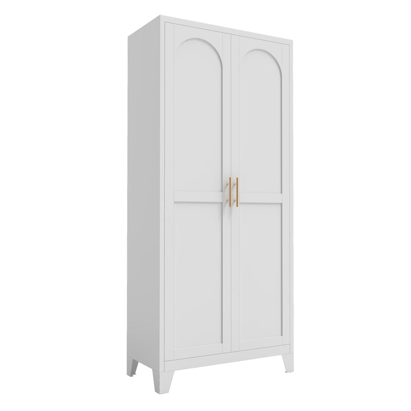 71'' 2 Shapely Doors Cabinet, Metal Storage Cabinet with Doors and Adjustable Shelves, for Bedroom, Living Room, Kitchen (White)